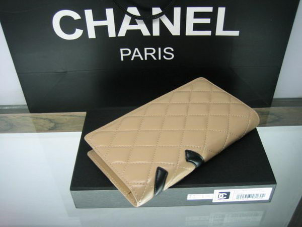 AAA Chanel Leather Black CC Logo Bi-Fold Wallet 26717 Apricot Online